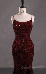 Slim Burgundy Shimmery Open Back Evening Prom Evening Dresses