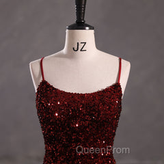 Slim Burgundy Shimmery Open Back Evening Prom Evening Dresses