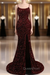 Slim Burgundy Shimmery Open Back Evening Prom Evening Dresses