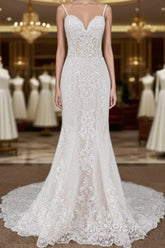 Spaghetti Strap Appliques Mermaid Wedding Dresses
