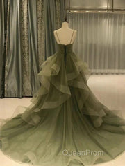 Spaghetti Strap Green A Line Long Evening Prom Dresses Formal Evening Gown Party Dresses