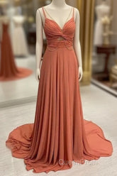 Spaghetti-Straps Chiffon Sweetheart Sleeveless A-Line Evening Prom Dresses