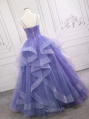 Spaghetti Straps Light Purple Long Evening Prom Dresses A Line Layered Birthday Party Dresses