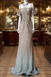 Spaghetti Straps Mermaid Beading Satin Long Evening Prom Dresses Rhinestone Formal Evening Dresses