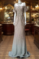 Spaghetti Straps Mermaid Beading Satin Long Evening Prom Dresses Rhinestone Formal Evening Dresses