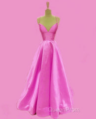 Spaghetti Straps Evening Prom Dresses Long Satin V Neck