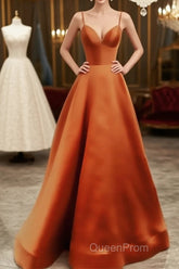 Spaghetti Straps Evening Prom Dresses Long Satin V Neck