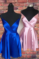 Spaghetti Straps Satin Homecoming Dresses,Mini Evening Prom Dresses
