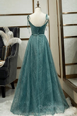 Spaghetti Straps Tulle Modest A Line Evening Dresses Long Evening Prom Dresses