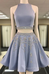 Sparkle Blue Two Pieces Beads Sequin Short Evening Prom Homecoming Dresses