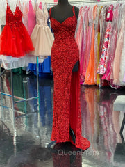 Sparkle Red Bodycon Sequined Long Evening Prom Dresses