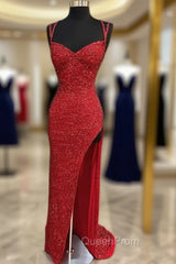 Sparkle Red Bodycon Sequined Long Evening Prom Dresses