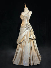 Sparkling A-Line V-Neck Satin Backless Long Evening Prom Dresses Evening Dresses Graduation Evening Prom Dresses