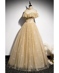 Sparkling Champagne Perspective High Neck Beaded Short Sleeved Ball Dresses Champagne A-Line/Princess Sparkling Sheer Backless Strap And Floor Length Ruffled Edge Evening Dresses