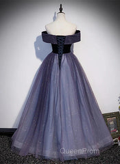 Sparkling Purple Gradient Tulle Off Shoulder A-Line Purple Evening Dresses Evening Prom Dresses
