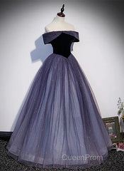Sparkling Purple Gradient Tulle Off Shoulder A-Line Purple Evening Dresses Evening Prom Dresses Elegant