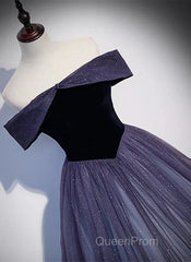 Sparkling Purple Gradient Tulle Off Shoulder A-Line Purple Evening Dresses Evening Prom Dresses Elegant