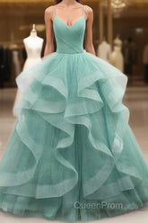 Sparkling Quinceanera Dresses V Neck Tulle Long Evening Prom Dresses Green Sweet Dresses Floor Length