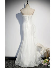 Sparkling White Sleeveless Off Shoulder Ball Dresses With White Thin Shoulder Straps Backless Straps And Floor Length Ruffled Edge For Evening Dressesing