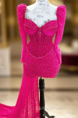 Sparkly Hot Pink Bodycon Homecoming Dresses