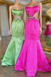 Mermaid Evening Prom Dresses Spaghetti Straps Long Evening Dresses with Bow