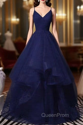 Sparkly Navy Blue Tulle Long Evening Prom Dresses Evening Dresses