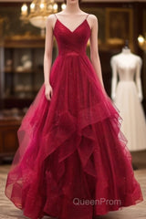 Sparkly Evening Prom Dresses V Neckline, Long Homecoming Dresses, Formal Dresses