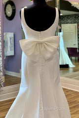 Square Neck Bow Back Trumpet Long Wedding Gown