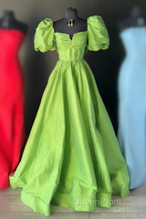 Square Neck Fuchsia Puff Sleeves A-Line Evening Prom Dresses