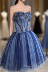 Charming Blue Lace Tule A Lin Short Evening Prom Dresses, Homecoming Dresses