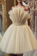 Strapless Beige A Line Short Homecoming Dresses