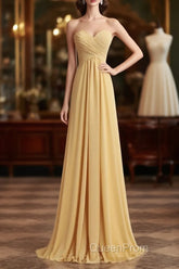 Strapless Gold High Waist Chiffon Long Bridesmaid Dresses