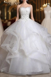 Strapless Layers Wedding Gown With Appliques Beadings