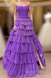 Strapless Long Evening Prom Dresses With Ruffle Skirt