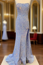 Strapless Mermaid Light Blue Sequin Dresses