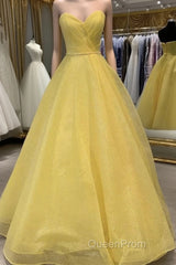 Strapless Open Back Sequins Yellow Evening Prom Dresses, Shiny Yellow Formal Graduation Evening Dresses