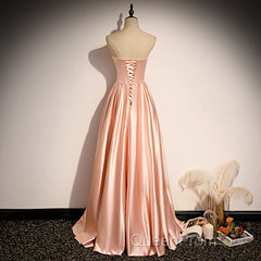 Strapless Pink Satin Long Party Dresses Formal Evening Prom Dresses