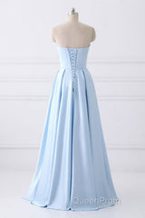 Strapless Stain Evening Prom Dresses With Pockets