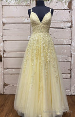 Straps A-line Leaf Lace Long Prom Dress