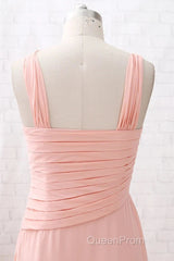 Straps Chiffon Long Bridesmaid Dresses Coral Formal Wedding Party Dresses