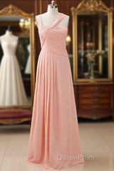 Straps Chiffon Long Bridesmaid Dresses Coral Formal Wedding Party Dresses