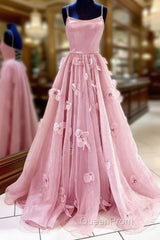 Straps Flower Cross Criss Pink Satin Double Back Evening Prom Dresses