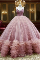 Stunning Beaded Strapless Tulle Ball Gown Ruffles Dresses