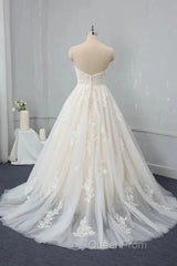 Sweetheart Backless Long Wedding Dresses Tulle With Lace Appliques