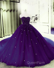 Sweetheart Crystals Evening Prom Dresses Ball Gown Beaded Purple Quinceanera Dresses