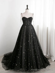 Sweetheart Neck Black Long Prom Dresses, Black Long Formal Evening Dresses
