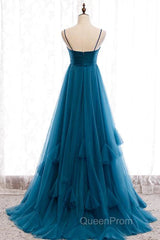 Sweetheart Neck Blue Long Evening Prom Dresses, Long Blue Formal Graduation Evening Dresses
