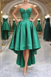 Sweetheart Neck Green High Low Evening Prom Dresses, Green High Low Graduation Homecoming Dresses