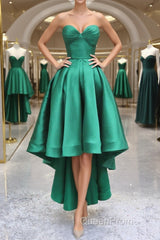 Sweetheart Neck Green High Low Evening Prom Dresses, Green High Low Graduation Homecoming Dresses