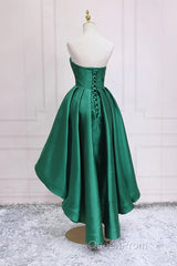 Sweetheart Neck Green High Low Evening Prom Dresses, Green High Low Graduation Homecoming Dresses